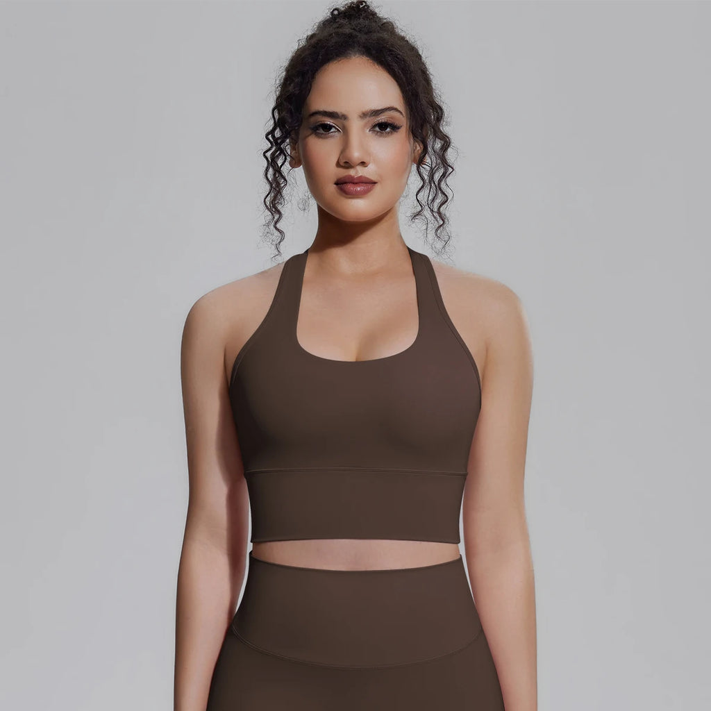 Woman Workout Top Yoga Vest Solid Color Gather Shockproof Sports Bra Beautiful Back I-shaped Vest Gym Running Yoga Underwear