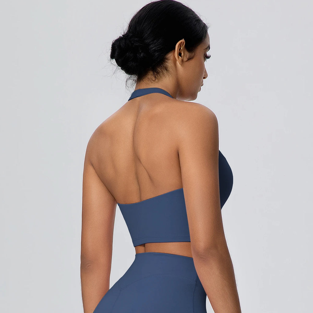 Summer Beautiful Back Hanging Neck Bra Woman Shockproof Workout Top Sports Underwear Yoga Vest with Chest Pad Sexy Women Bra