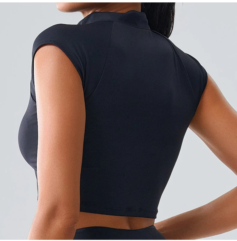 Women Yoga Top Zipper Sport T Shirts Push Up Fitness Clothes Workout Short Sleeve Yoga Shirt Gym Top Quick Drying Running Top