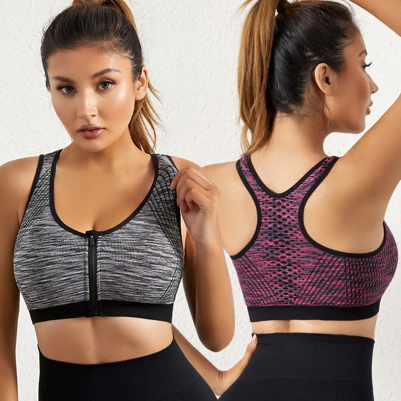 Women Sports Bra Front Zipper Sports Bra Breathable Shock-proof Underwear High Impact Yoga Bra Running Vest Fitness Workout Tops