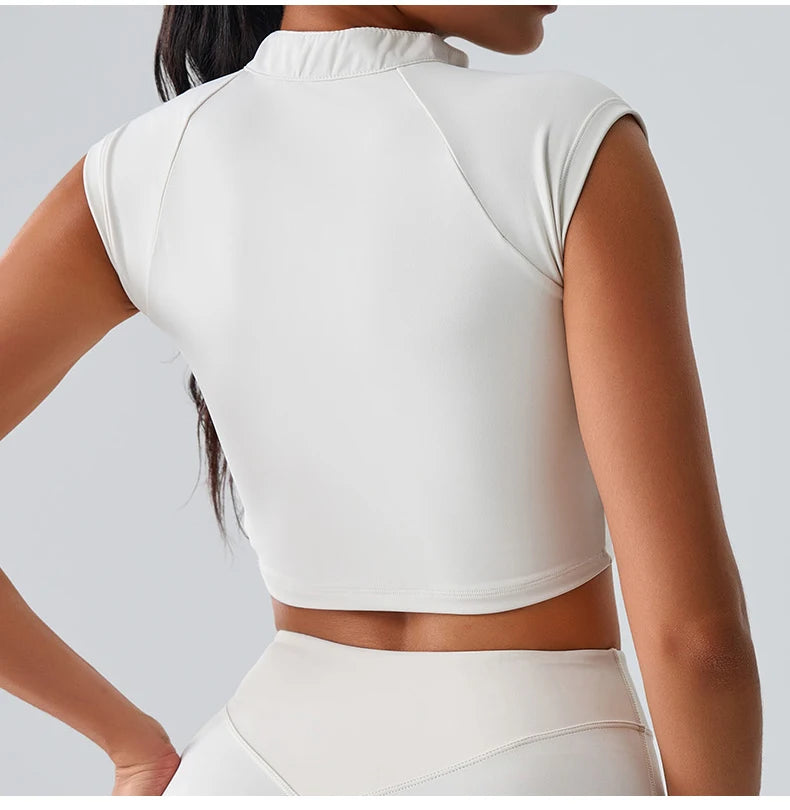 Women Yoga Top Zipper Sport T Shirts Push Up Fitness Clothes Workout Short Sleeve Yoga Shirt Gym Top Quick Drying Running Top