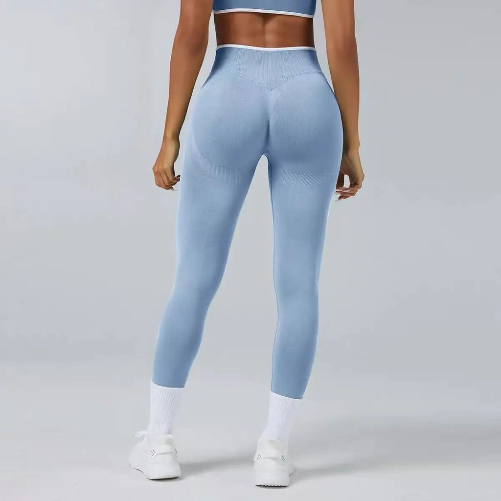 Women's High Waist Yoga Pants, Tummy Control Contrast Color Booty Leggings, Quick Dry Moisture Wicking Stretch Fitness Pants