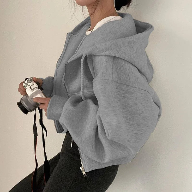 Autumn Winter Hooded Hoodies Women Casual Streetwear Zip Up
