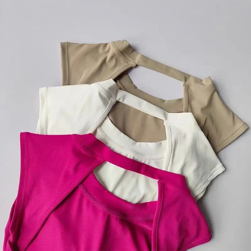 Women's Sexy Backless Cropped Yoga Tank Top with Fixed Pads - Quick Dry, Moisture Wicking, Slim Fit Workout T-Shirt for Gym Fitn