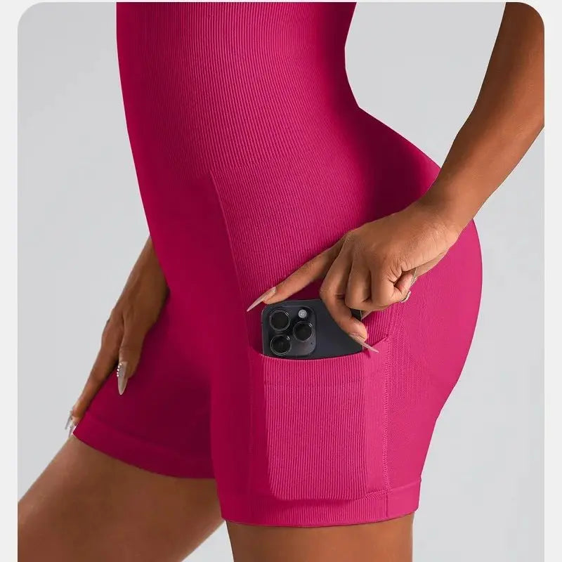 Sports Bra Built-in Criss Cross Back Yoga Bodysuit, Sexy Racerback One Piece Workout Unitard with Shorts & Padded for Women
