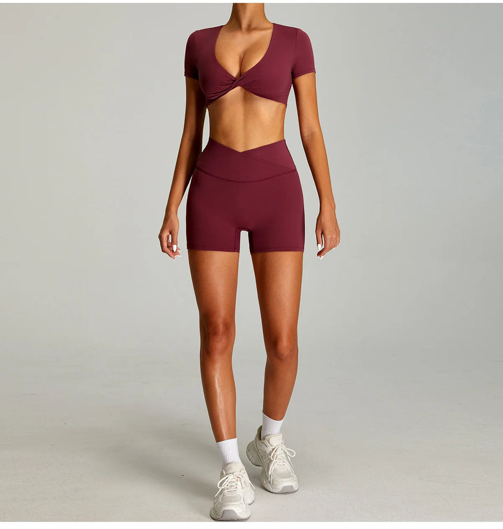 Sexy Sports Shirts Breathable Short Sleeves Workout Tops Fitness Female Backless Yoga Clothing Sport Crop Tops Women Gym Top