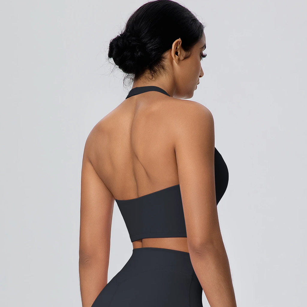 Summer Beautiful Back Hanging Neck Bra Woman Shockproof Workout Top Sports Underwear Yoga Vest with Chest Pad Sexy Women Bra