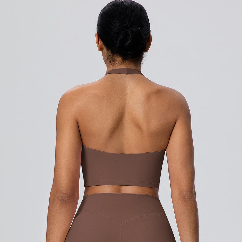 Summer Beautiful Back Hanging Neck Bra Woman Shockproof Workout Top Sports Underwear Yoga Vest with Chest Pad Sexy Women Bra
