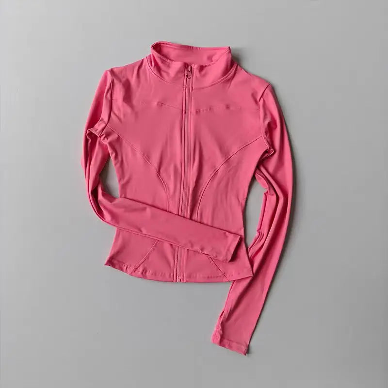 Women Slim Fit Yoga Jacket Quick Dry Zip Up Stand Collar Fitness Running Sports Top