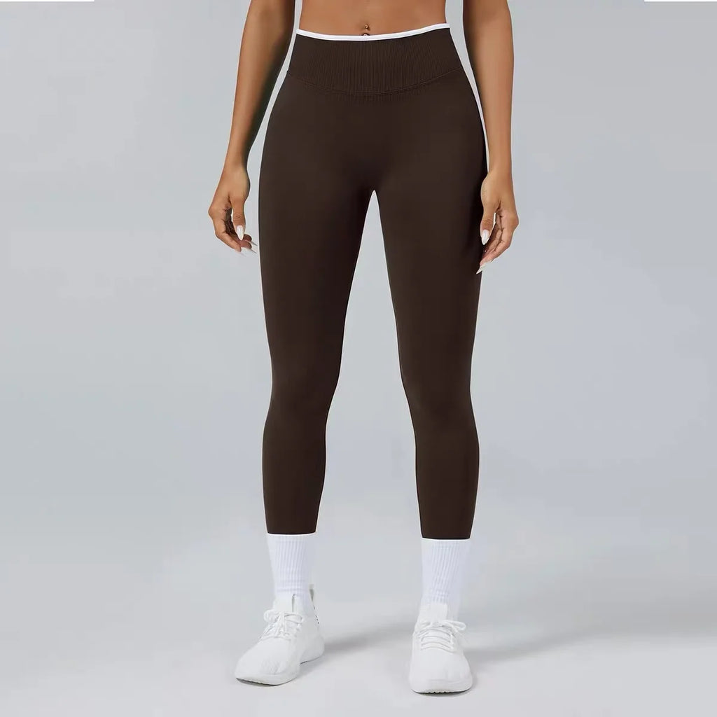 Women's High Waist Yoga Pants, Tummy Control Contrast Color Booty Leggings, Quick Dry Moisture Wicking Stretch Fitness Pants