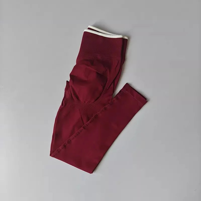 Women's High Waist Yoga Pants, Tummy Control Contrast Color Booty Leggings, Quick Dry Moisture Wicking Stretch Fitness Pants