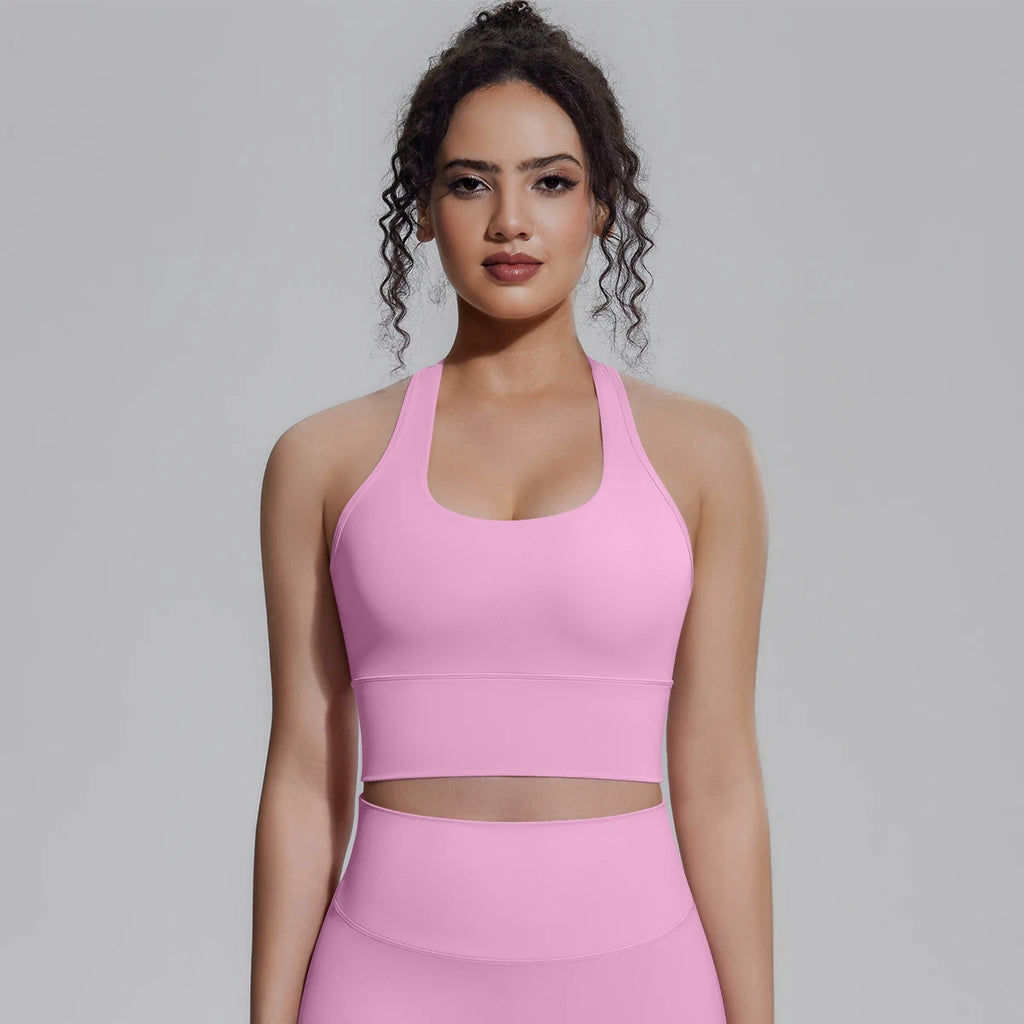Woman Workout Top Yoga Vest Solid Color Gather Shockproof Sports Bra Beautiful Back I-shaped Vest Gym Running Yoga Underwear