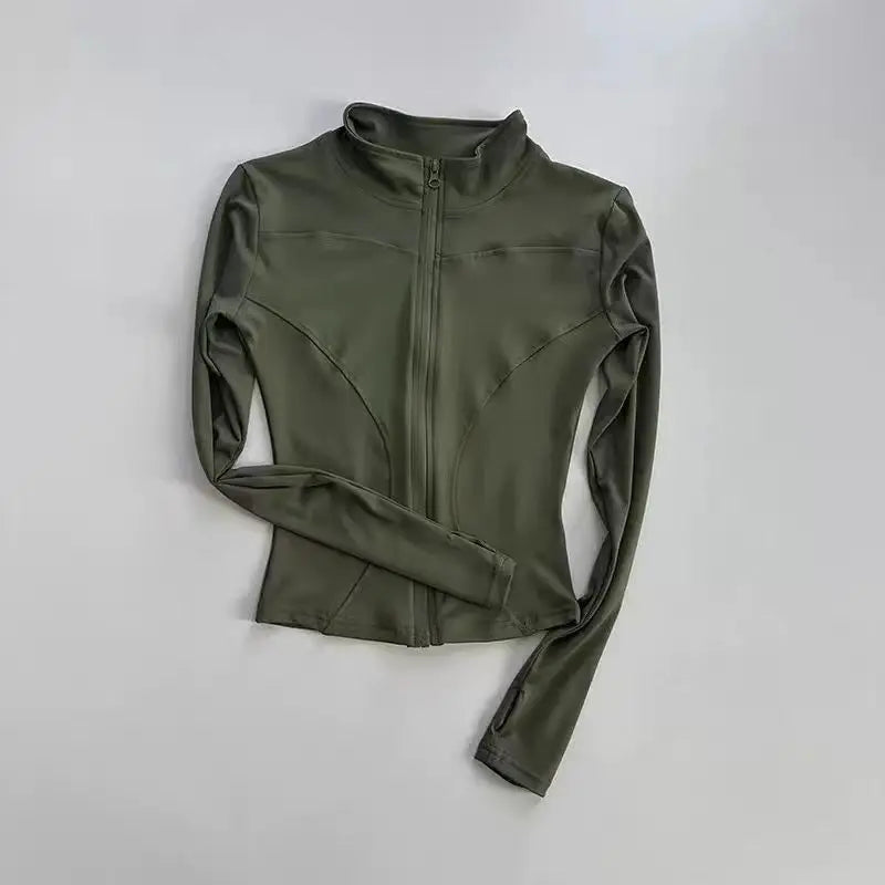 Women Slim Fit Yoga Jacket Quick Dry Zip Up Stand Collar Fitness Running Sports Top