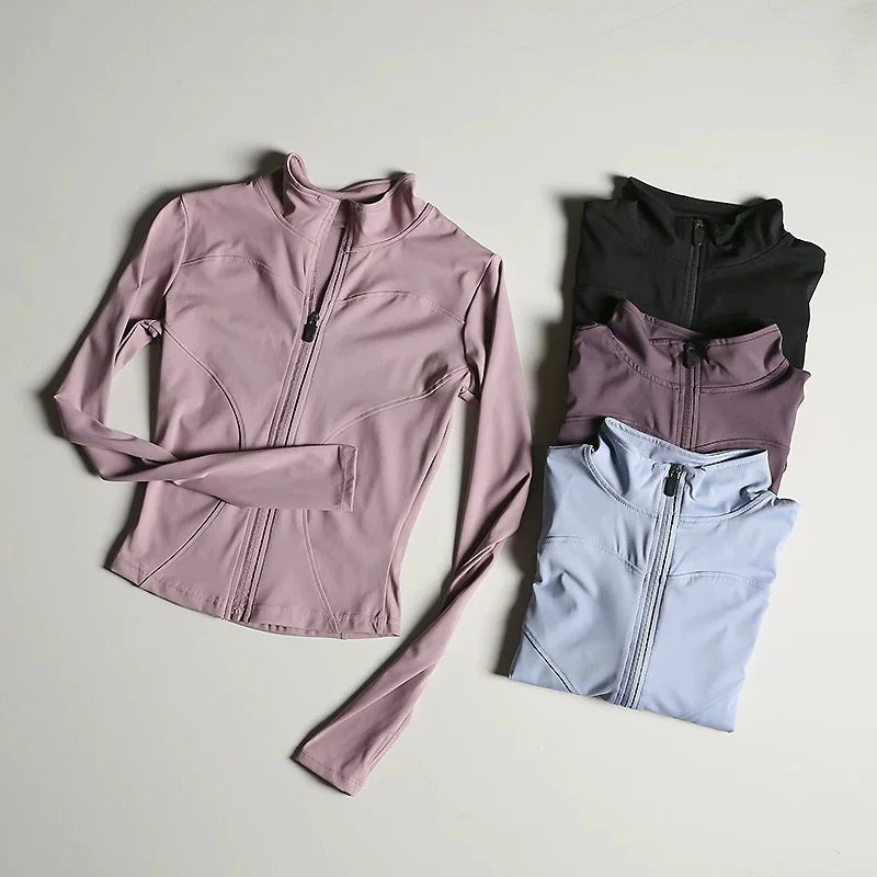 Women Slim Fit Yoga Jacket Quick Dry Zip Up Stand Collar Fitness Running Sports Top