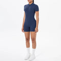 Hollow Out Backless Short Sleeved Zipper Jumpsuit for Woman Jumpsuit Yoga Suit One-Piece Legging Short Push Up Gym Yoga Clothing