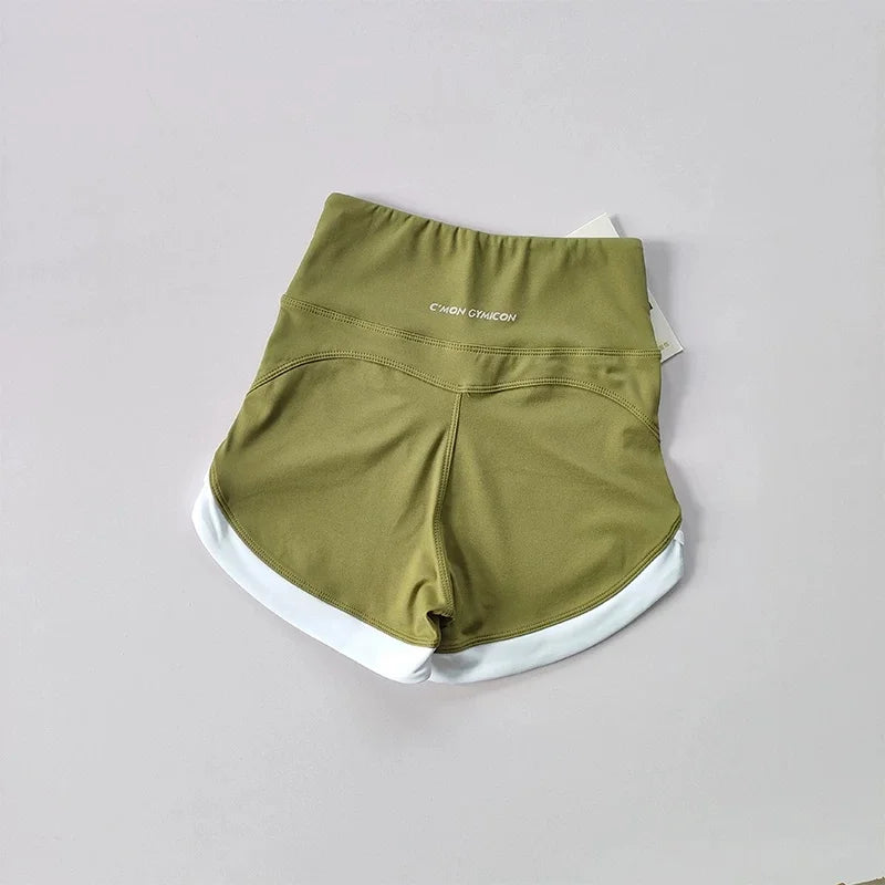 Women High Waist Tummy Control Scrunch Butt Yoga Shorts White Contrast Trim Quick Dry Gym Cycling Shorts