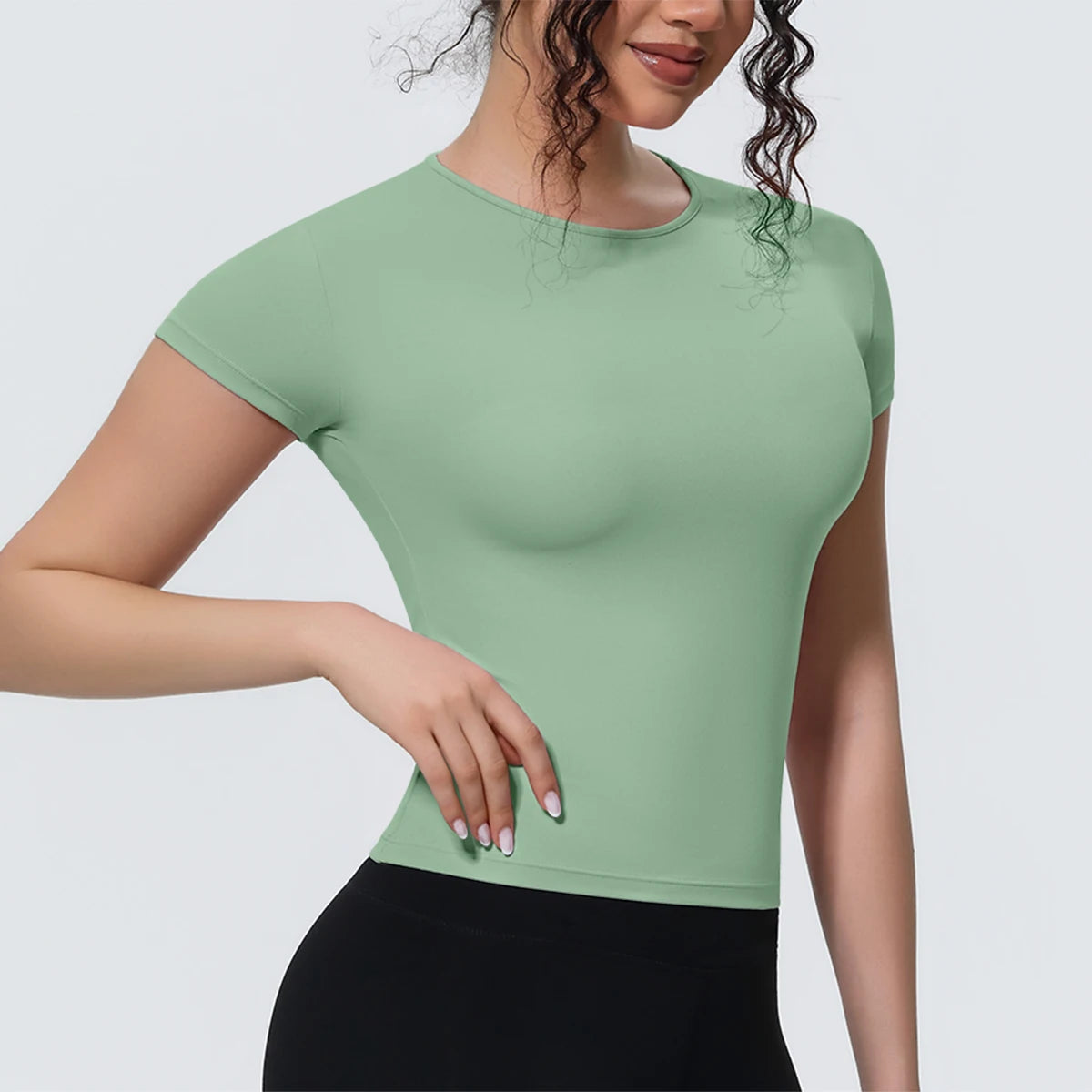 Hot Sale Summer Yoga T-shirt Running Shirts Solid Color Quick Drying Workout Top for Woman Short Sleeve Gym Sports Top