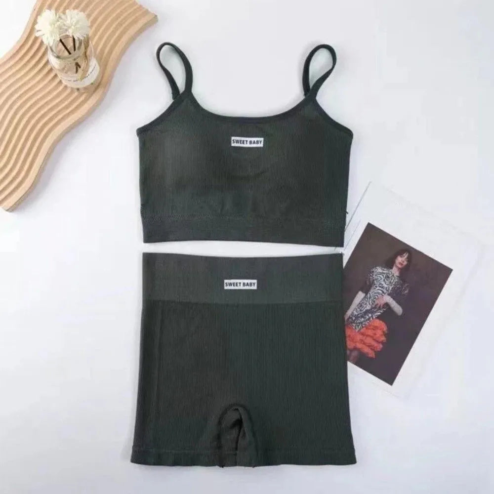Super Stretchy Women's Sports Clothing Set Sportswear Sleeveless Vest Underwear Shorts Pants Kit Slim Fit Short