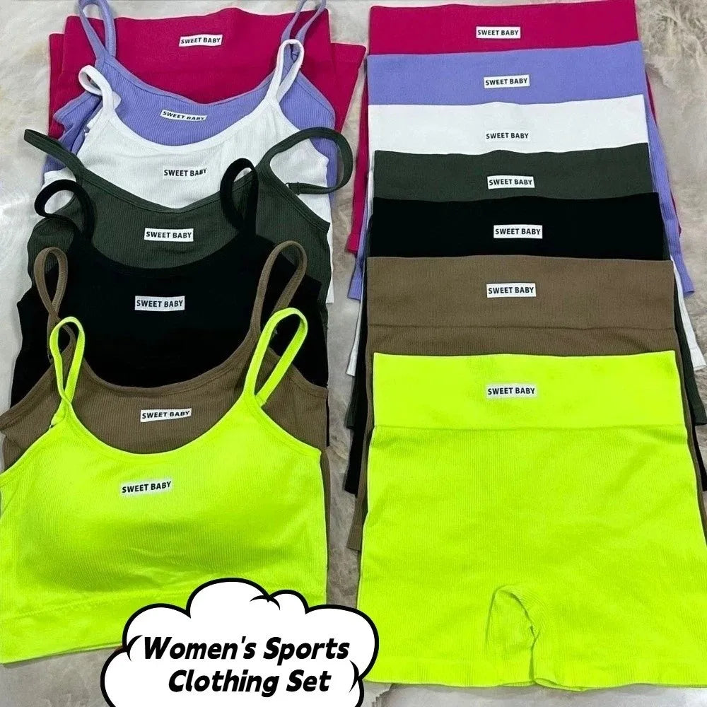 Super Stretchy Women's Sports Clothing Set Sportswear Sleeveless Vest Underwear Shorts Pants Kit Slim Fit Short