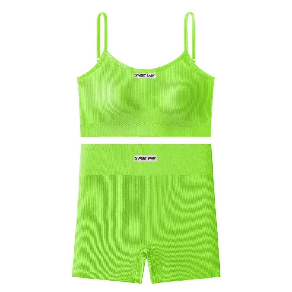 Super Stretchy Women's Sports Clothing Set Sportswear Sleeveless Vest Underwear Shorts Pants Kit Slim Fit Short