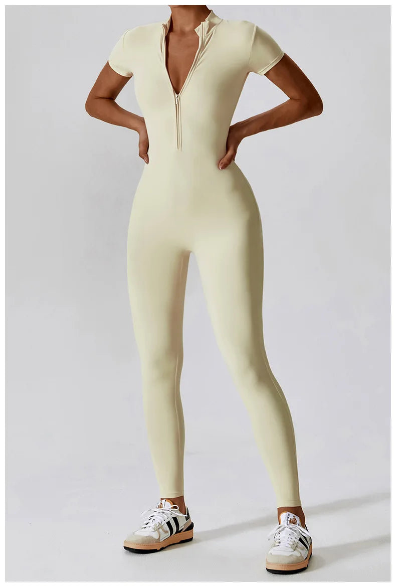 Yoga Boilersuit Long Sleeved Women's Sportswear Gym Zipper Jumpsuits Workout High-intensity Fitness One-piece Skin-tight Garment