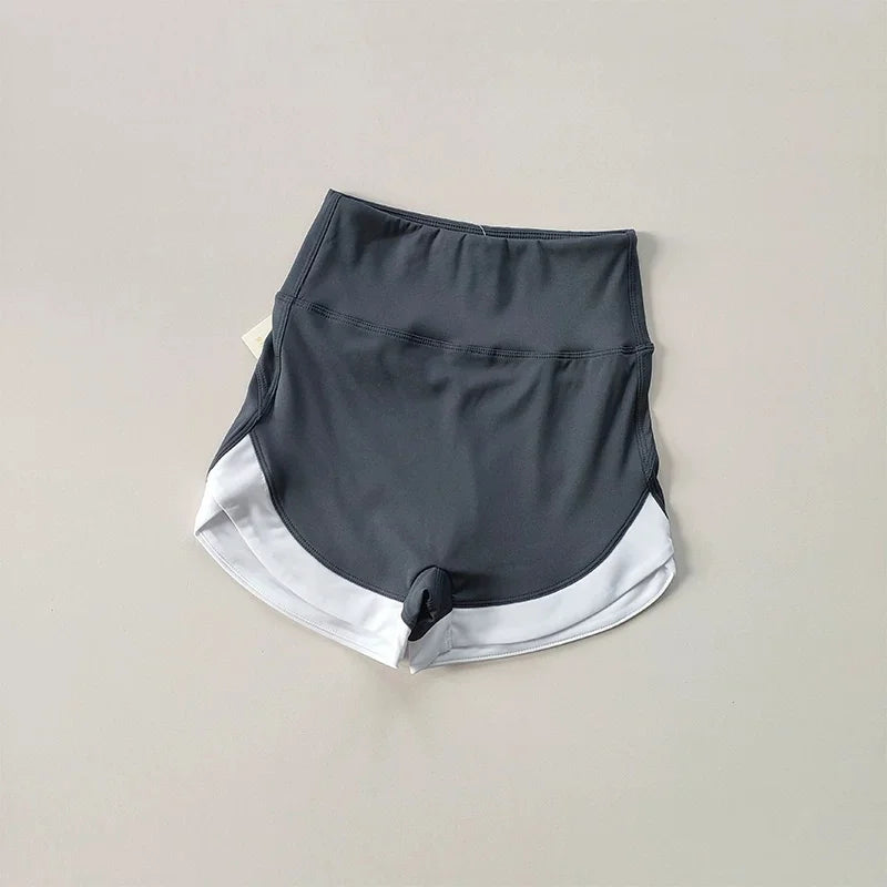 Women High Waist Tummy Control Scrunch Butt Yoga Shorts White Contrast Trim Quick Dry Gym Cycling Shorts