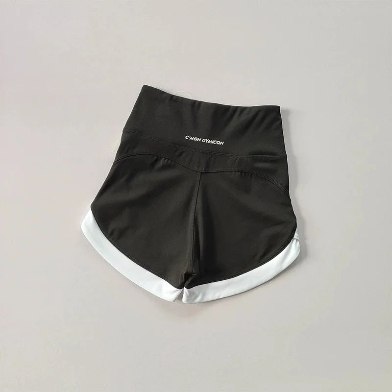 Women High Waist Tummy Control Scrunch Butt Yoga Shorts White Contrast Trim Quick Dry Gym Cycling Shorts