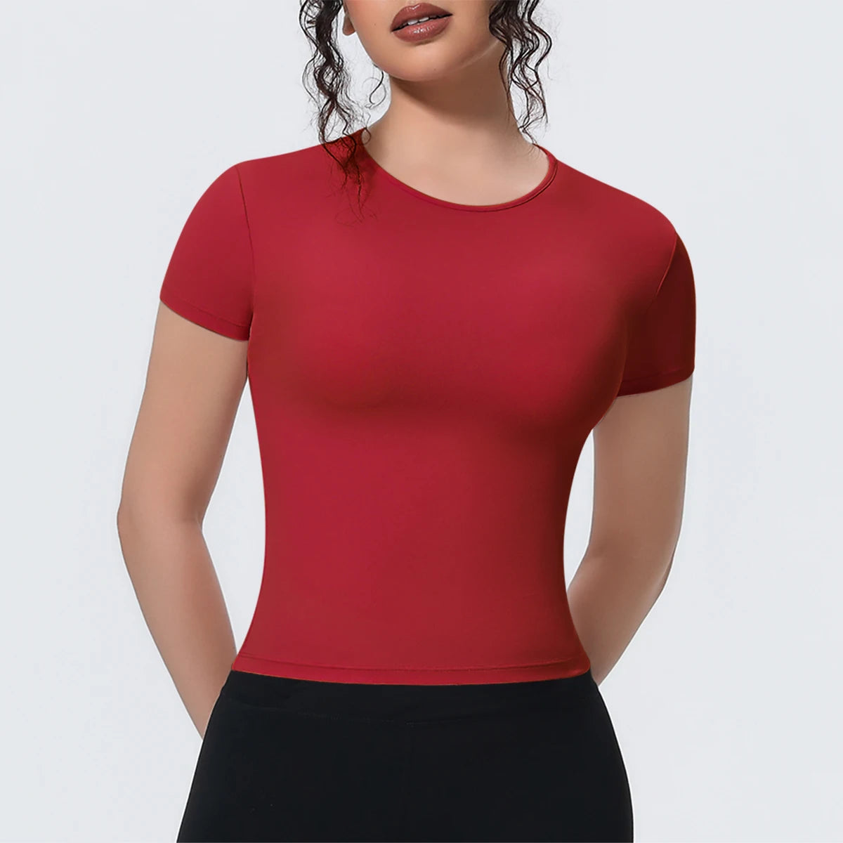 Hot Sale Summer Yoga T-shirt Running Shirts Solid Color Quick Drying Workout Top for Woman Short Sleeve Gym Sports Top