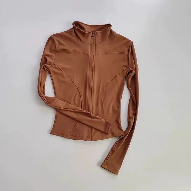 Women Slim Fit Yoga Jacket Quick Dry Zip Up Stand Collar Fitness Running Sports Top