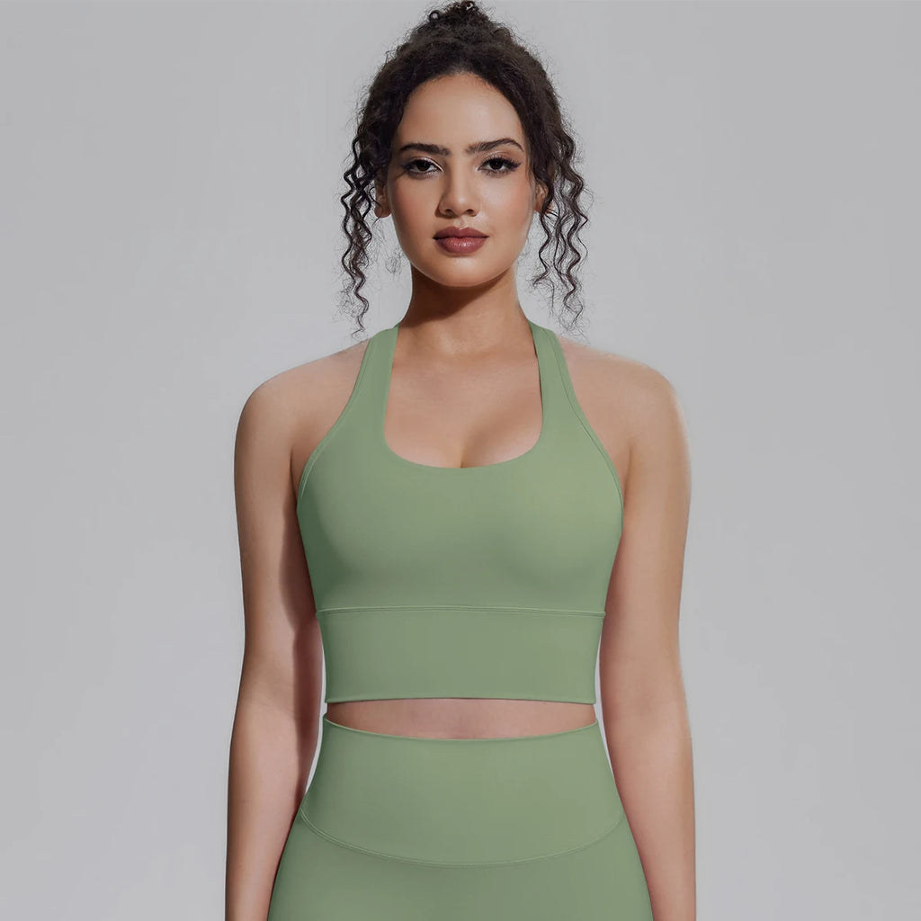 Woman Workout Top Yoga Vest Solid Color Gather Shockproof Sports Bra Beautiful Back I-shaped Vest Gym Running Yoga Underwear