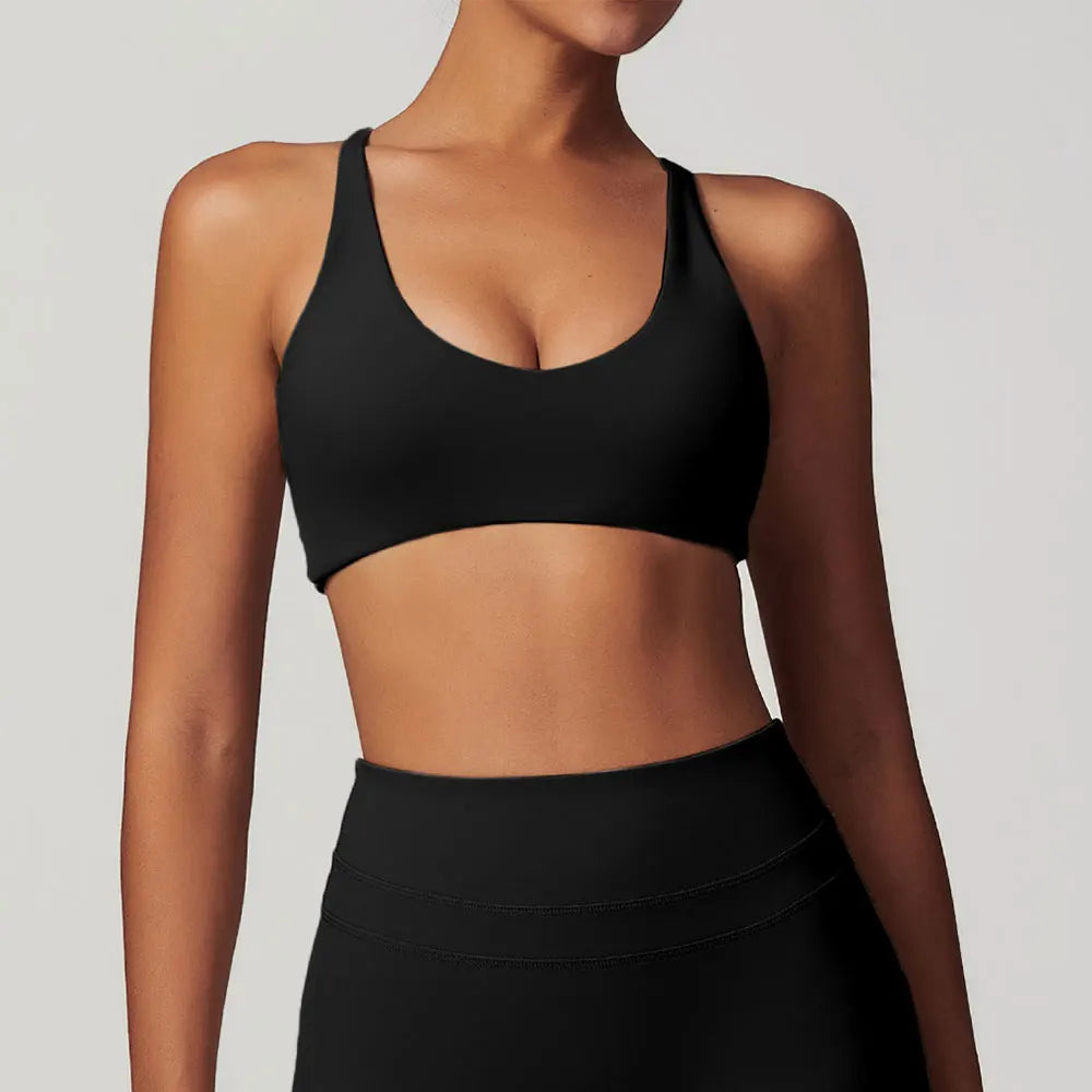 JUREN Sports Bra Women Fitness Bra Halter Sports Underwear Naked Feel Sexy Yoga Gym Push Up Workout Bra Padded Bralette Bathsuit