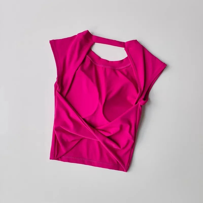 Women's Sexy Backless Cropped Yoga Tank Top with Fixed Pads - Quick Dry, Moisture Wicking, Slim Fit Workout T-Shirt for Gym Fitn