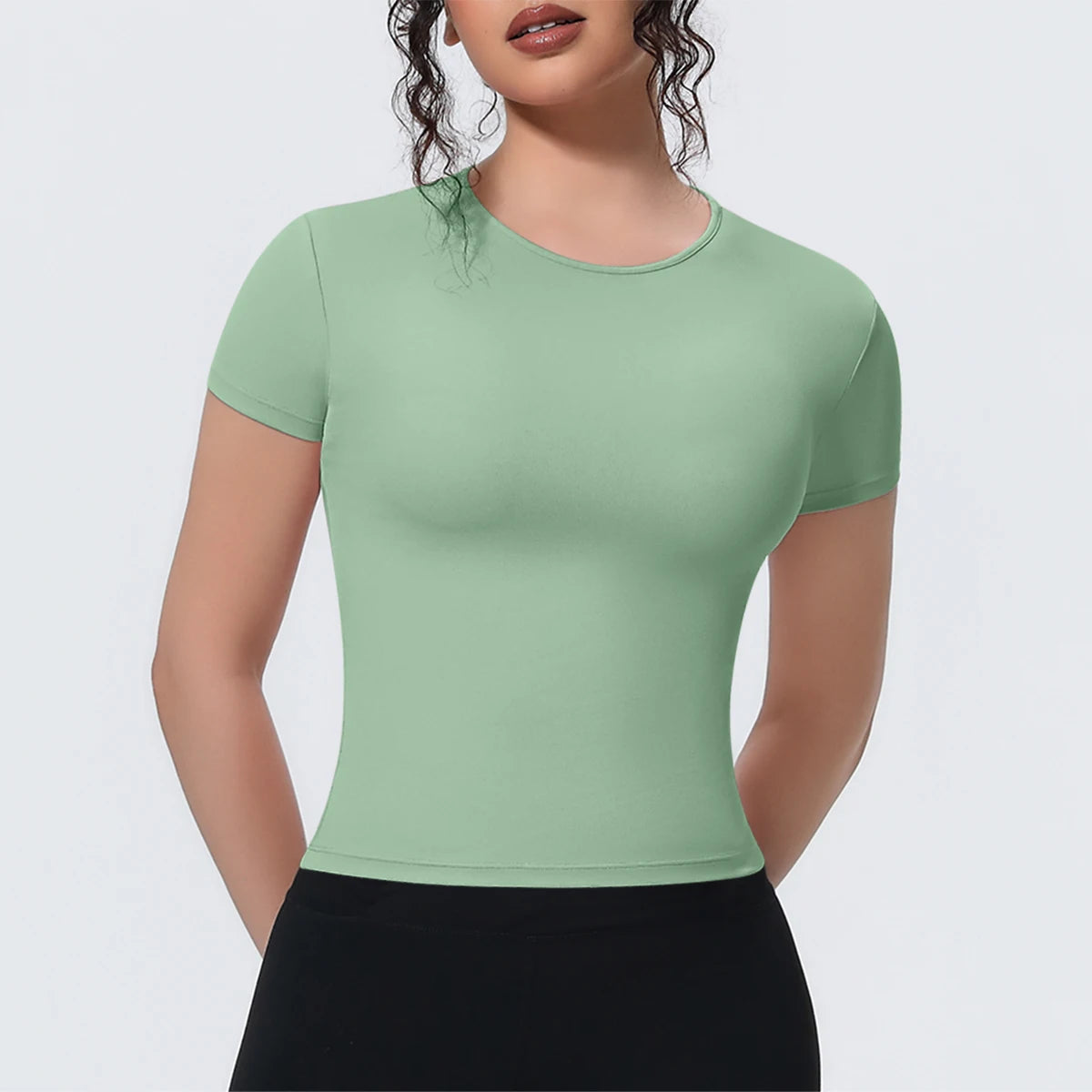 Hot Sale Summer Yoga T-shirt Running Shirts Solid Color Quick Drying Workout Top for Woman Short Sleeve Gym Sports Top