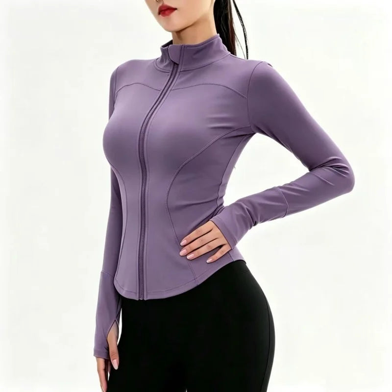 Women Slim Fit Yoga Jacket Quick Dry Zip Up Stand Collar Fitness Running Sports Top