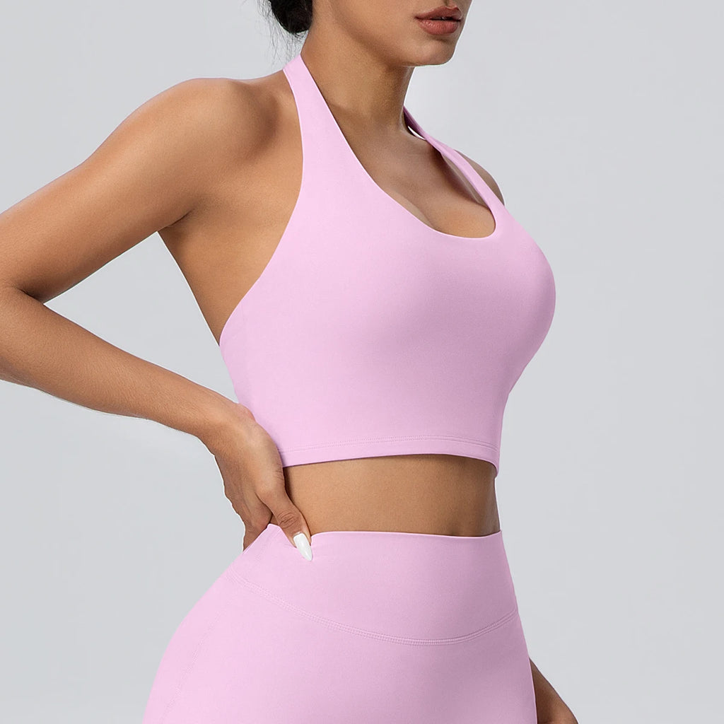 Summer Beautiful Back Hanging Neck Bra Woman Shockproof Workout Top Sports Underwear Yoga Vest with Chest Pad Sexy Women Bra