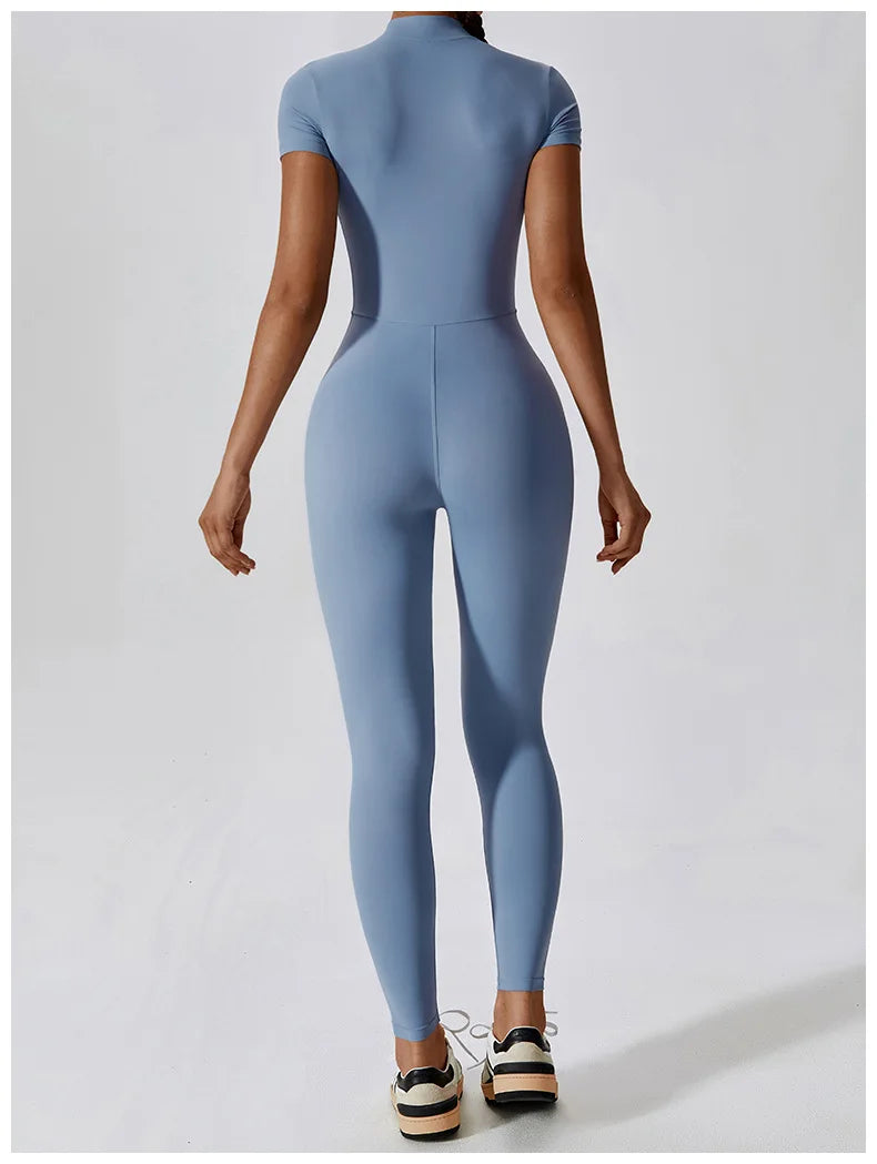 Yoga Boilersuit Long Sleeved Women's Sportswear Gym Zipper Jumpsuits Workout High-intensity Fitness One-piece Skin-tight Garment