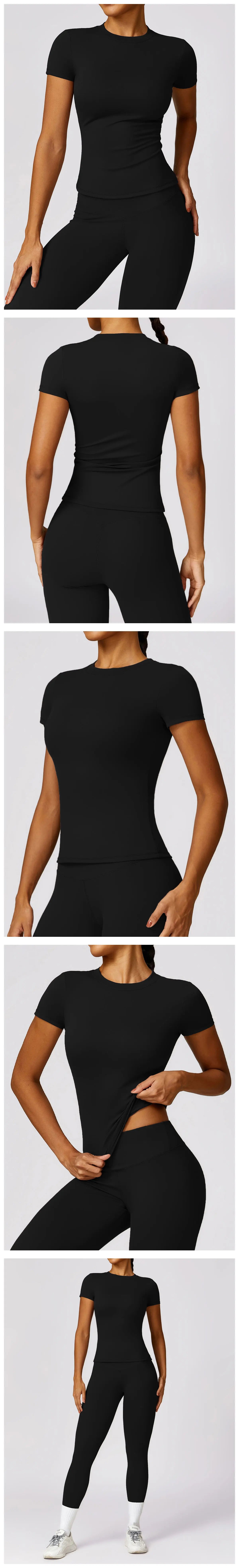 JUREN Yoga Shirts Women Top Quick Dry Running Tops Tights Push Up Workout Gym Clothe Female Short Sleeve Fitness Sports T-Shirts