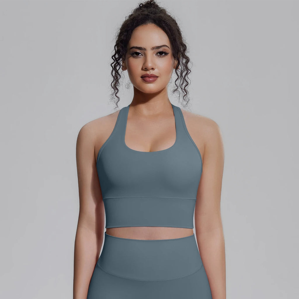 Woman Workout Top Yoga Vest Solid Color Gather Shockproof Sports Bra Beautiful Back I-shaped Vest Gym Running Yoga Underwear
