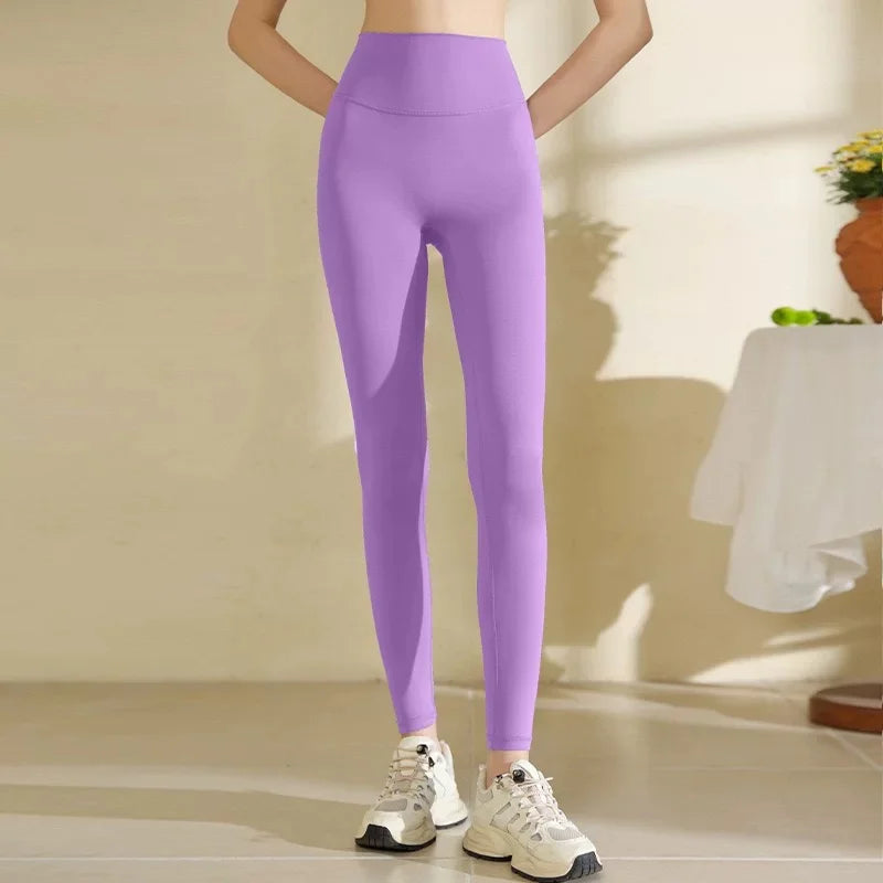 Women High Waist Yoga Leggings Nude Soft Breathable Tummy Control Skinny Pants Gym Running Pilates Fitness Sports Tights