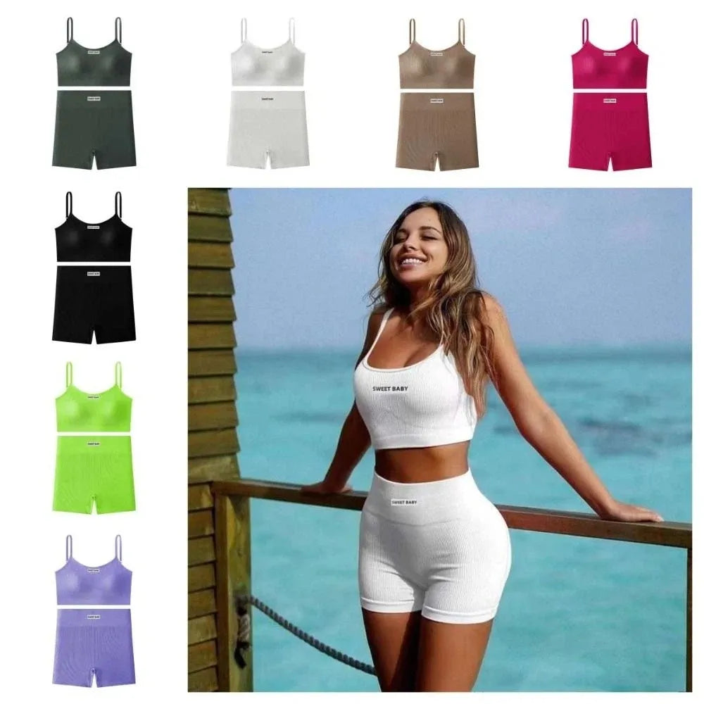 Super Stretchy Women's Sports Clothing Set Sportswear Sleeveless Vest Underwear Shorts Pants Kit Slim Fit Short