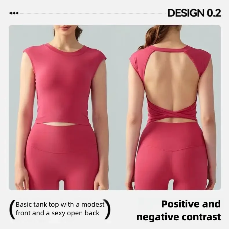 Women's Sexy Backless Cropped Yoga Tank Top with Fixed Pads - Quick Dry, Moisture Wicking, Slim Fit Workout T-Shirt for Gym Fitn