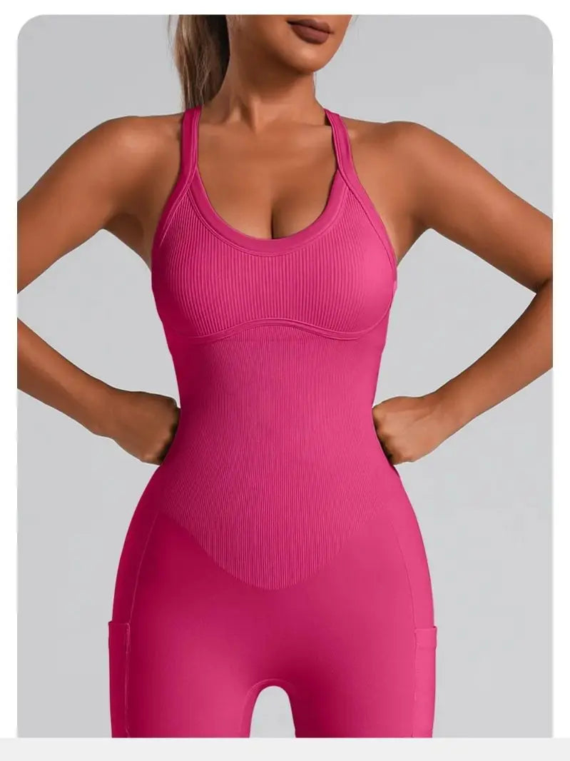 Sports Bra Built-in Criss Cross Back Yoga Bodysuit, Sexy Racerback One Piece Workout Unitard with Shorts & Padded for Women
