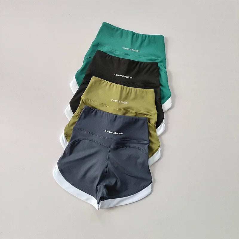 Women High Waist Tummy Control Scrunch Butt Yoga Shorts White Contrast Trim Quick Dry Gym Cycling Shorts