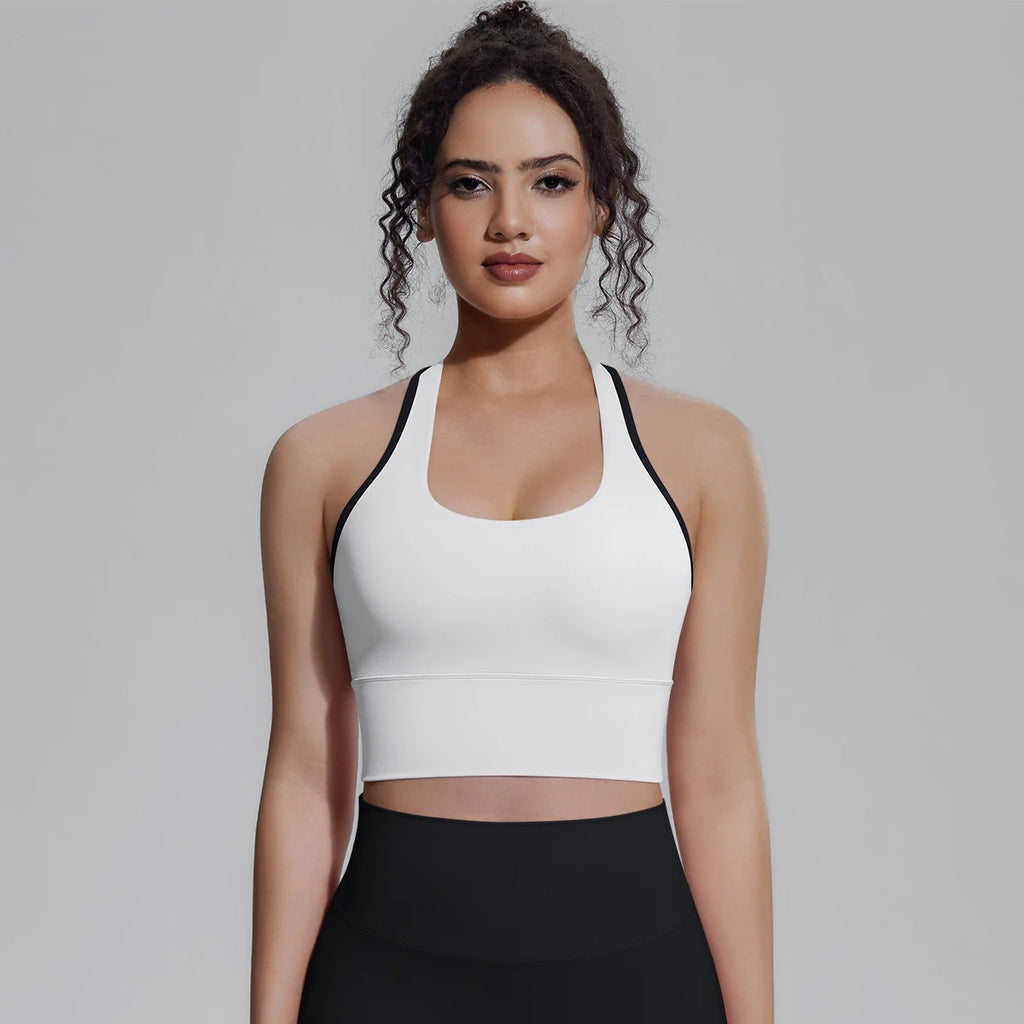 Woman Workout Top Yoga Vest Solid Color Gather Shockproof Sports Bra Beautiful Back I-shaped Vest Gym Running Yoga Underwear