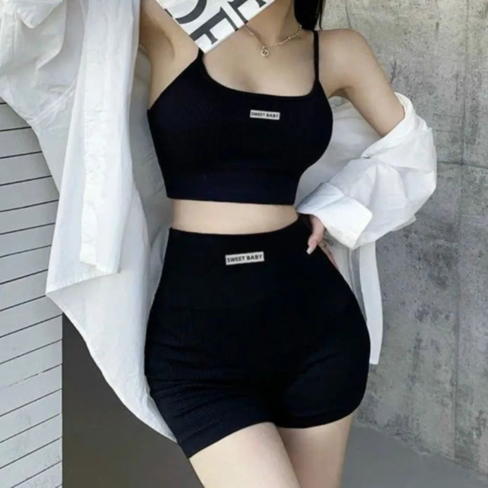 Super Stretchy Women's Sports Clothing Set Sportswear Sleeveless Vest Underwear Shorts Pants Kit Slim Fit Short