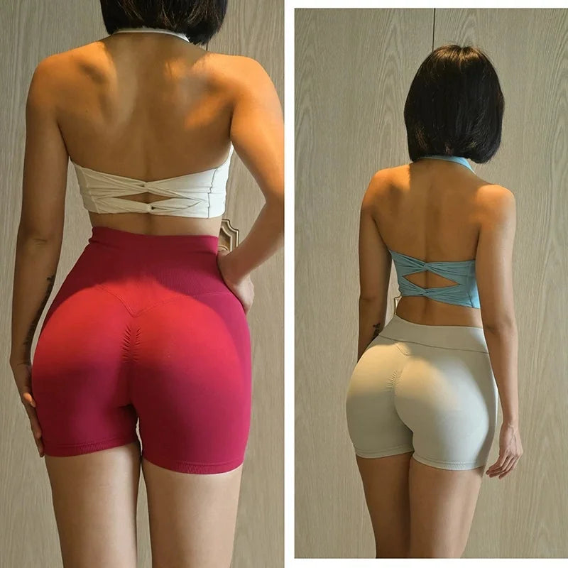 Women's Back Knot Yoga Bra Padded Halter Neck Criss Cross Sports Bra Push Up Seamless Quick Dry Workout Top for Gym Fitness