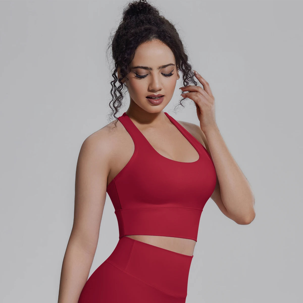 Woman Workout Top Yoga Vest Solid Color Gather Shockproof Sports Bra Beautiful Back I-shaped Vest Gym Running Yoga Underwear