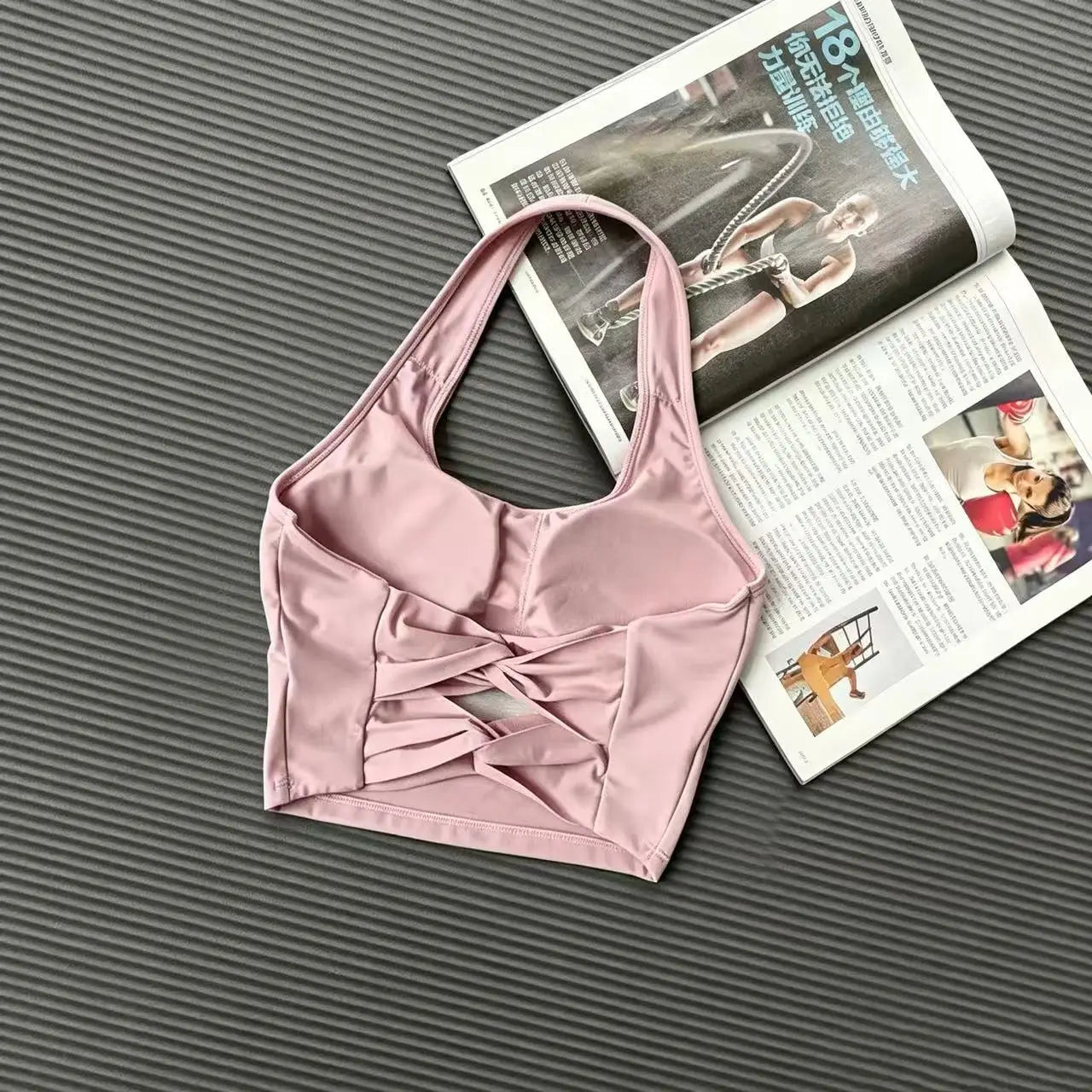 Women's Back Knot Yoga Bra Padded Halter Neck Criss Cross Sports Bra Push Up Seamless Quick Dry Workout Top for Gym Fitness