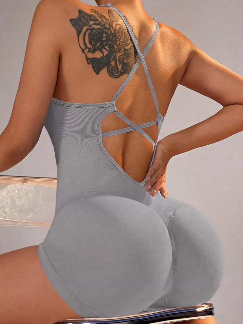 WAREBALL Women's Yoga Jumpsuit, Sexy One-Piece Fitness Romper with Strap, Tummy Control & Padded Sports Bra for Workout