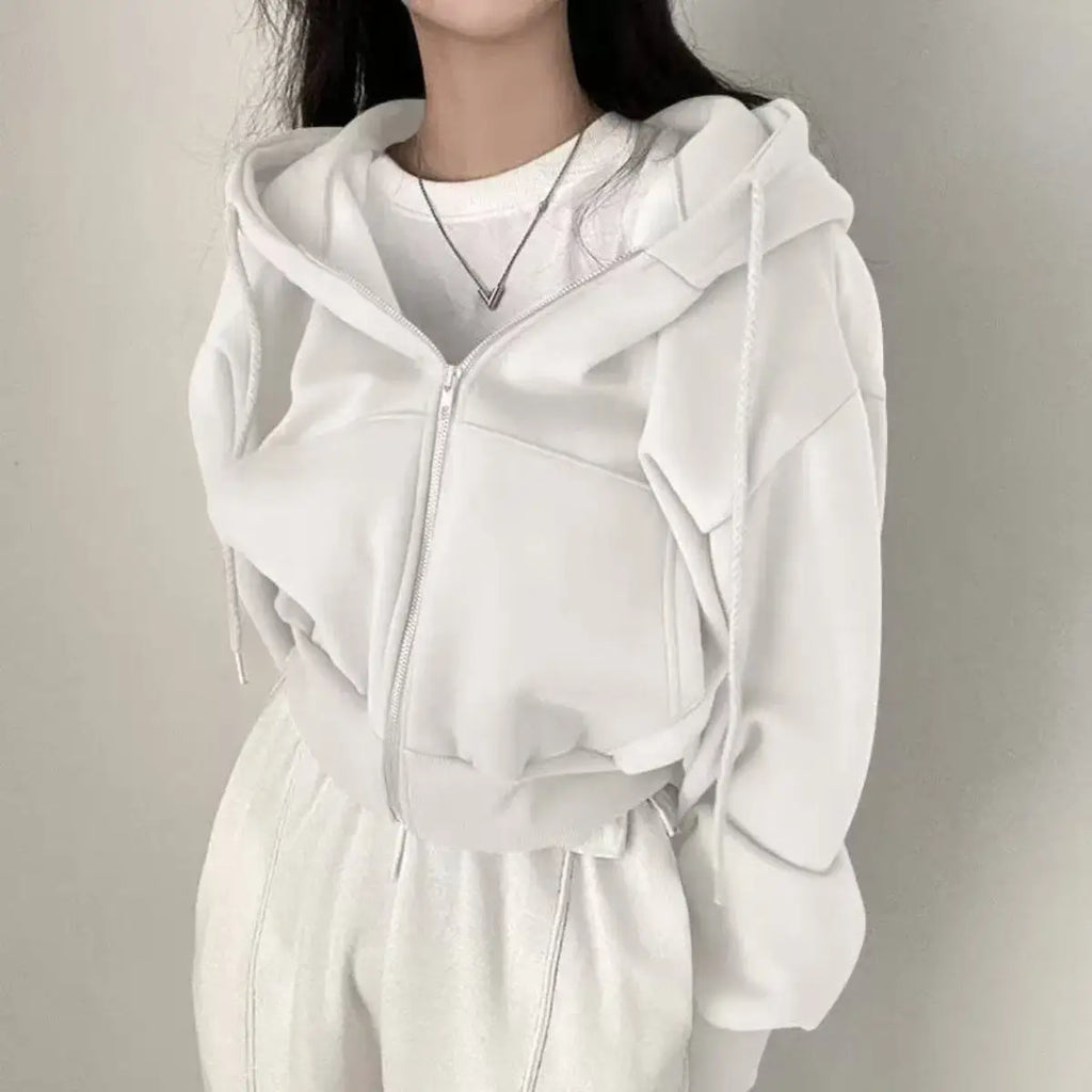 Autumn Winter Hooded Hoodies Women Casual Streetwear Zip Up